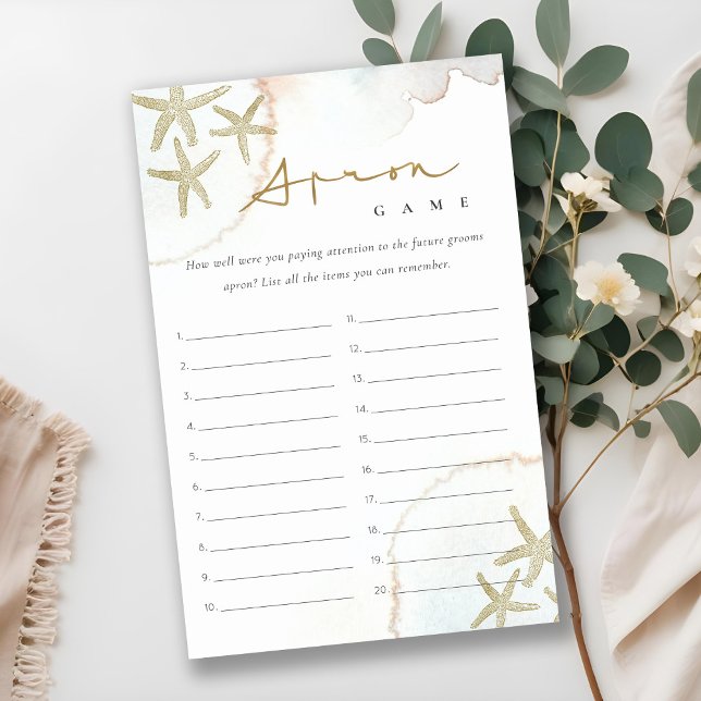 Gold Starfish Apron Memory Bridal Shower Game (Creator Uploaded)