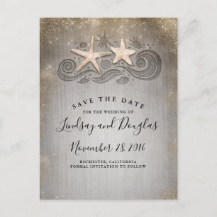 Gold Starfish Couple Beach Tropical Save the Date Announcement Postcard