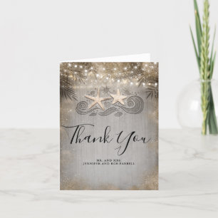 Gold Starfish Couple Beach Wedding Thank You Card