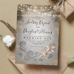 Gold Starfish Couple Tropical Beach Wedding Invitation<br><div class="desc">Magic tropical beach wedding invitations</div>