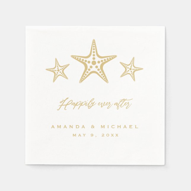 Gold Starfish Happily Ever After Beach Wedding Napkin (Front)