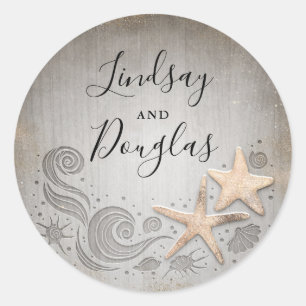 Gold Starfish Nautical Beach Wedding Classic Round Sticker