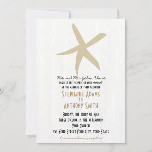 Gold Starfish Nautical Beach Wedding Invitation