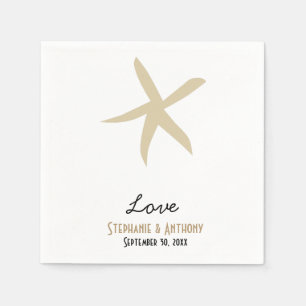 Gold Starfish Nautical Beach Wedding Love Napkin