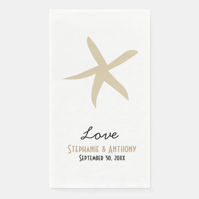 Gold Starfish Nautical Beach Wedding Love Napkin (Front)
