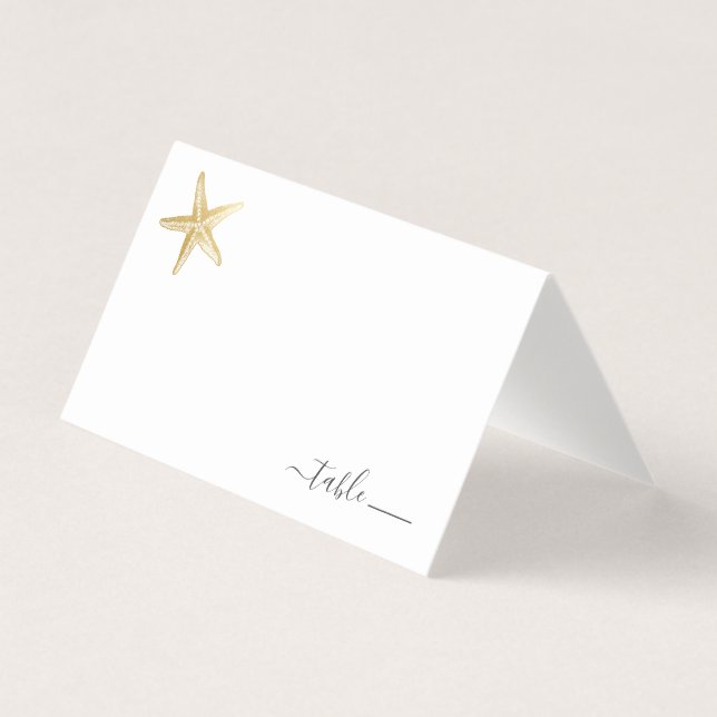Gold Starfish Place Card with Beach Donation Poem (Front)
