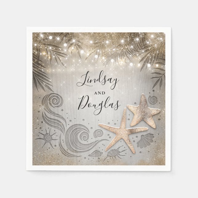 Gold Starfish Tropical Beach Wedding Napkin (Front)