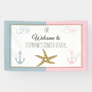 Gold Starfish with Pink, Blue Anchor Gender Reveal Banner