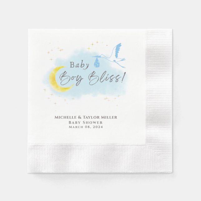 Gold Starlit Baby Boy Bliss Stork Special Delivery Napkin (Front)