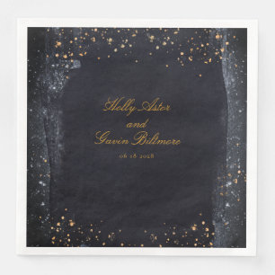 Gold Starry Night Black & Gold Elegant Wedding Napkin