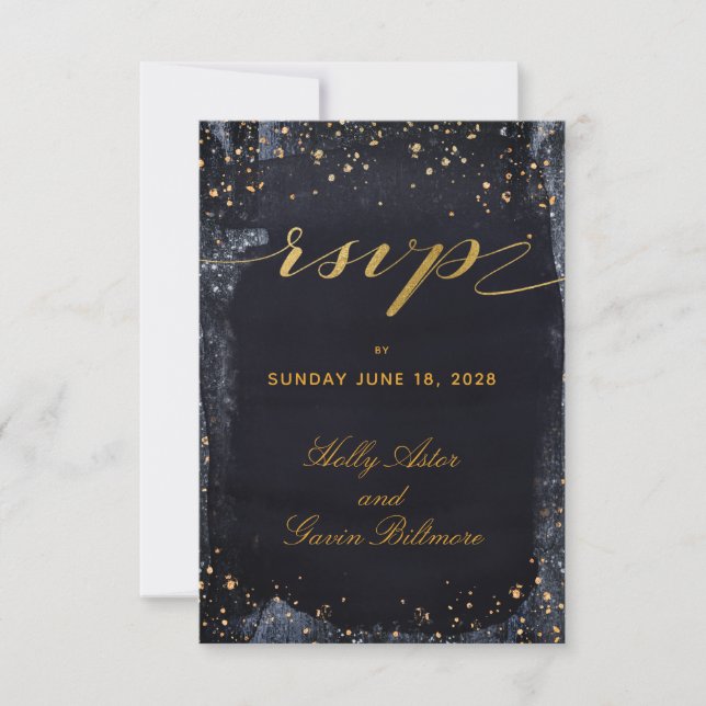 Gold Starry Night Wedding Meal Choice RSVP (Front)