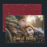 Gold stars 1 photo Burgundy Christmas elegant Holiday Card<br><div class="desc">Gold Christmas Season's greetings stars 1 photo holiday card. With a script text and gold effect design,  burgundy back ground color can be change to suit your style.</div>