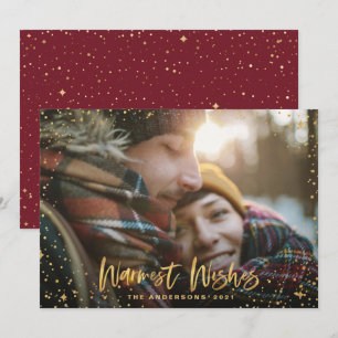Gold stars 1 photo Burgundy Christmas elegant Holiday Card
