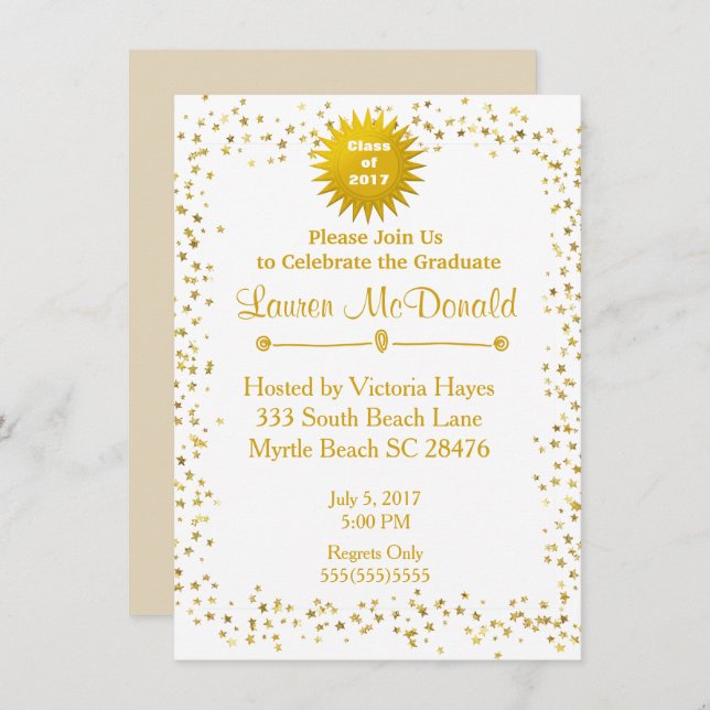 Gold Stars 2018 Graduation Invitation (Front/Back)