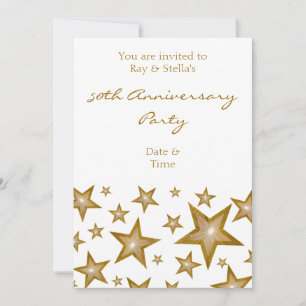 Gold Stars '50th Anniversary' vertical white Invitation