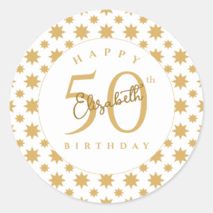 Gold Stars 50th Birthday Custom Name  Classic Round Sticker