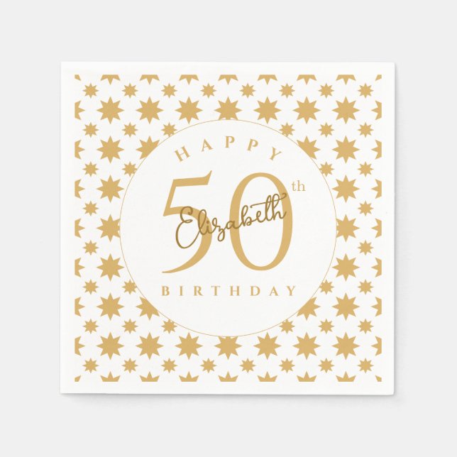 Gold Stars 50th Birthday Custom Name  Napkin (Front)