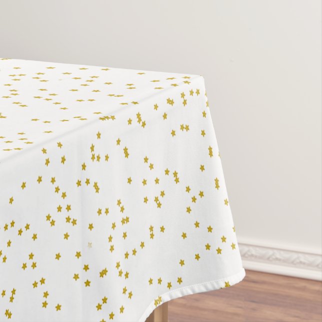 Gold Stars All-Over Print Minimalist Holiday Tablecloth (In Situ)