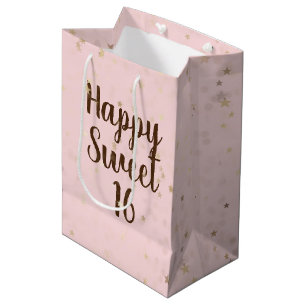 Gold Stars and Dots 16th Birthday Medium Gift Bag