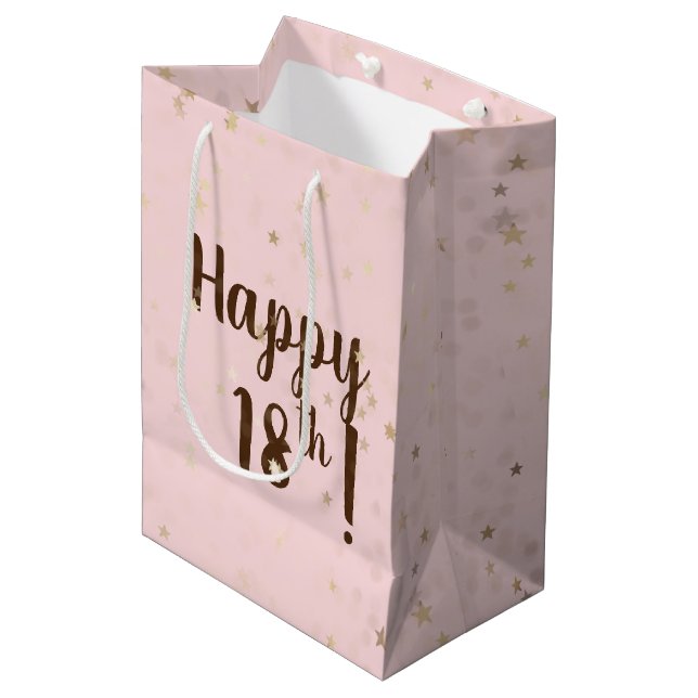 Gold Stars and Dots 18th Birthday Medium Gift Bag (Front Angled)