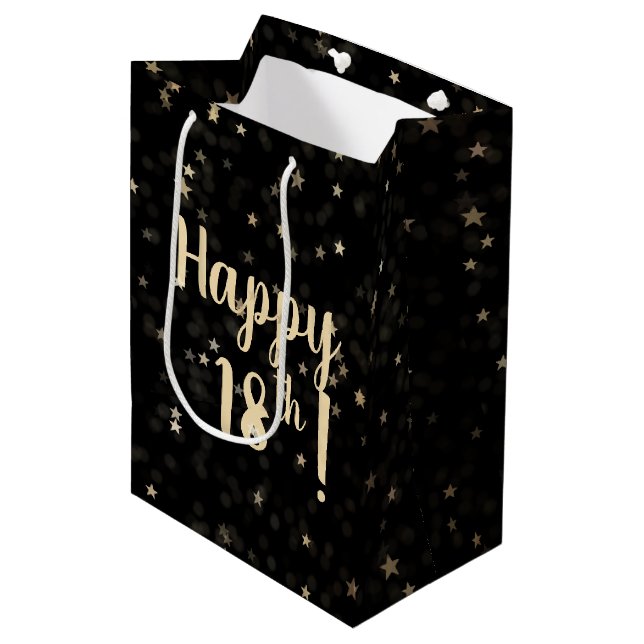 Gold Stars and Dots 18th Birthday Medium Gift Bag (Front Angled)