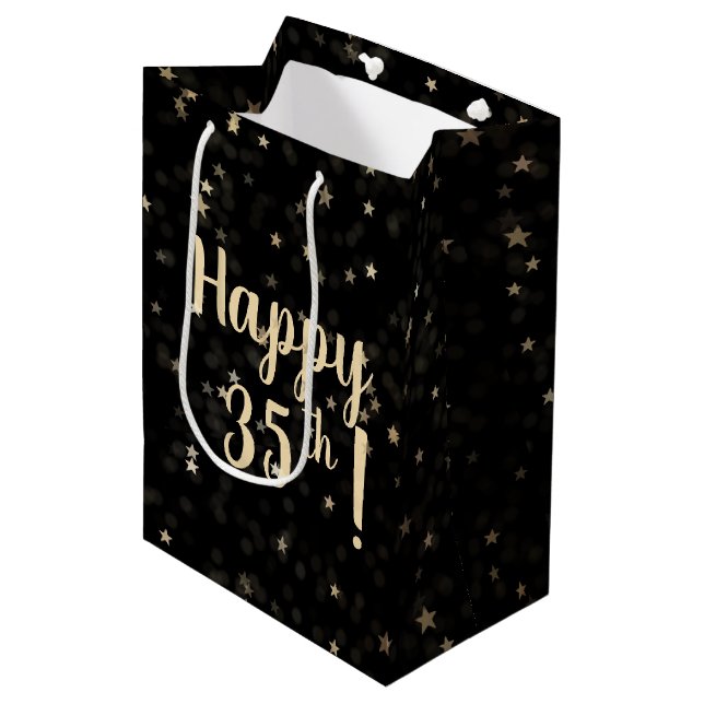 Gold Stars and Dots 35th Birthday Medium Gift Bag (Front Angled)