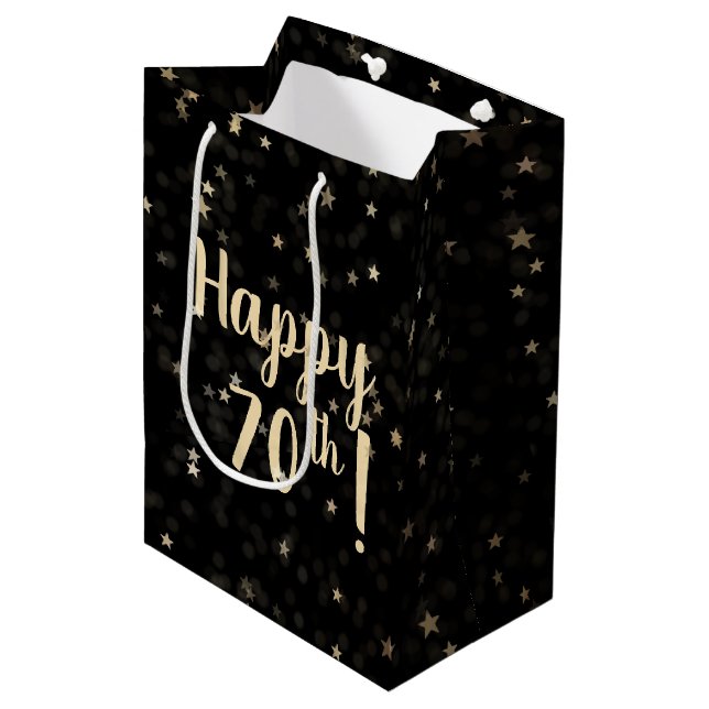 Gold Stars and Dots 70th Birthday Medium Gift Bag (Front Angled)