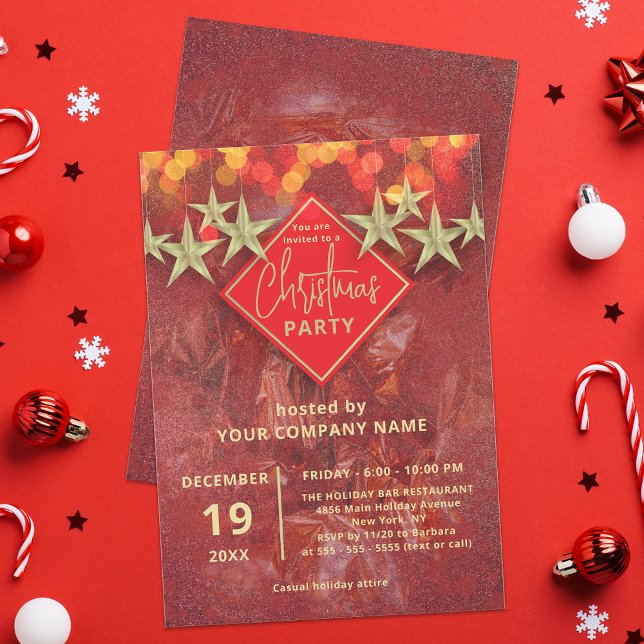 Gold Stars and Lights Corporate Christmas Party Invitation (Creator Uploaded)