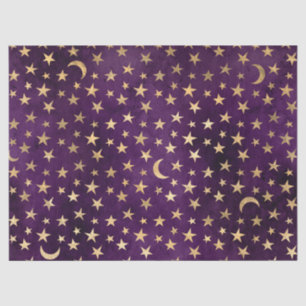 Gold Stars and Moons on Purple Decoupage Tissue Paper