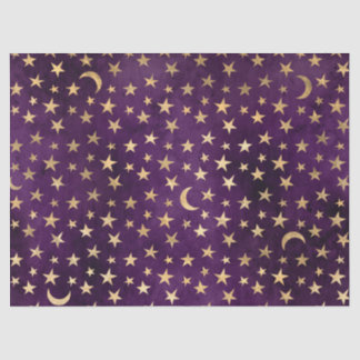 Gold Stars and Moons on Purple Decoupage Tissue Paper