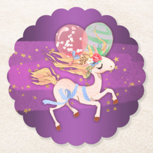 Gold Stars and Purple Unicorn Paper Coaster