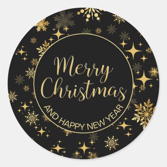 Gold Stars and Snowflakes Christmas Classic Round Sticker (Front)