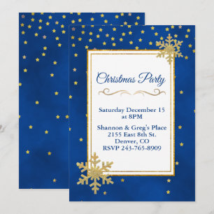 Gold Stars and Snowflakes Holiday Party Invitation