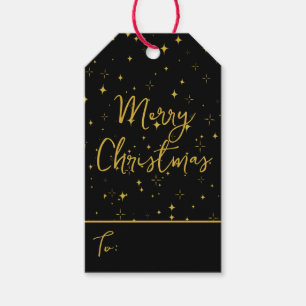 Gold Stars and Sparkles Personalised Black Gift Tags