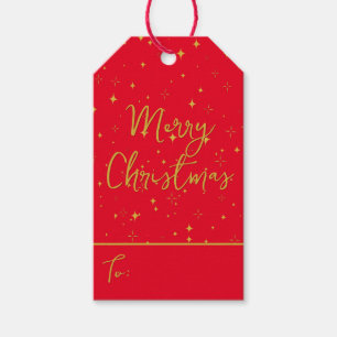 Gold Stars and Sparkles Personalised Red Gift Tags