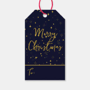 Gold Stars and Sparkles   Personalized Dark Blue Gift Tags