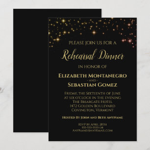 Gold Stars and Sparkles Wedding Rehearsal Dinner Invitation