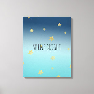 Gold Stars Aqua Blue Ombre personalised quote Canvas Print