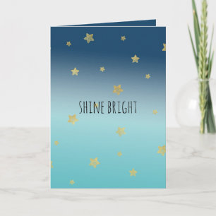 Gold Stars Aqua Blue Ombre personalised quote Card