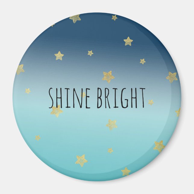 Gold Stars Aqua Blue Ombre personalised quote Magnet (Front)