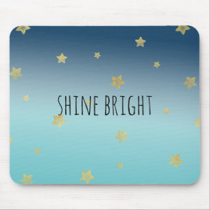 Gold Stars Aqua Blue Ombre personalised quote Mouse Mat