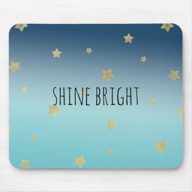 Gold Stars Aqua Blue Ombre personalised quote Mouse Mat (Front)