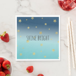 Gold Stars Aqua Blue Ombre personalised quote Napkin