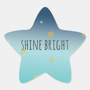 Gold Stars Aqua Blue Ombre personalised quote Star Sticker