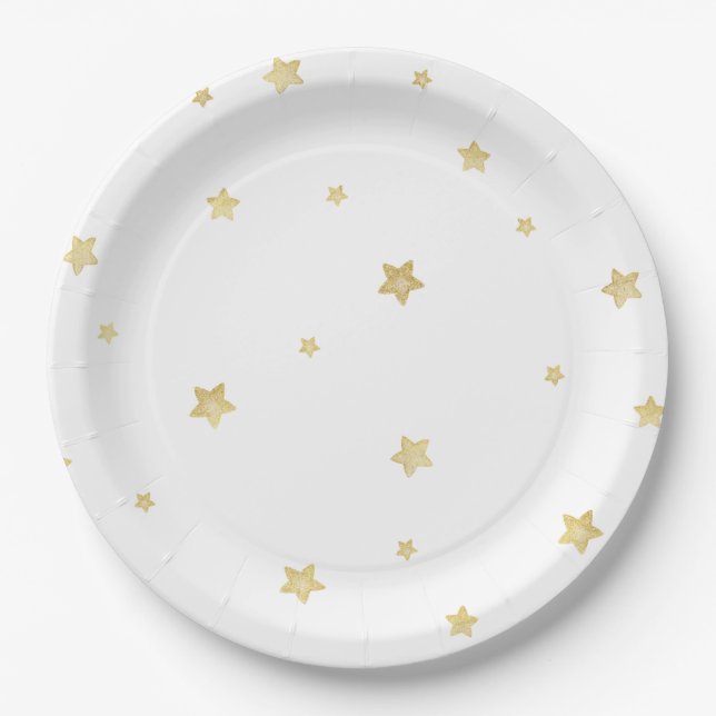 Gold Stars Baby Shower Paper Plate (Front)