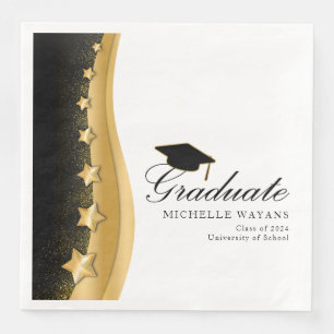 Gold Stars Black Hat Graduation Party Paper Dinner Napkin