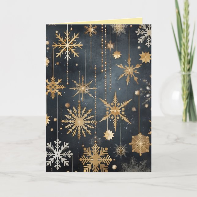 gold stars black luxury christmas holiday card (Front)