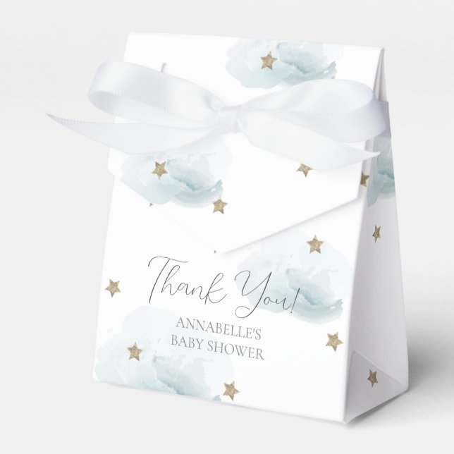 Gold Stars & Blue Clouds Baby Shower Favour Box (Front Side)
