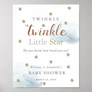 Gold Stars & Blue Clouds Baby Shower Welcome Poster