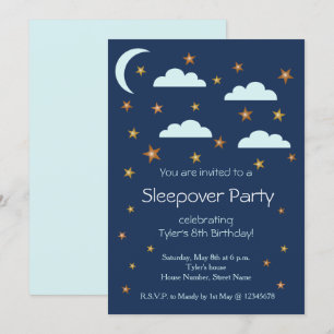 Gold Stars Blue Clouds Birthday Sleepover Party Invitation
